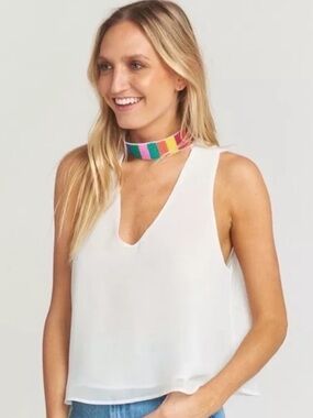 ✨NWT✨ White Loose Fit Swing Tank Chiffon Beaded Chocker Large